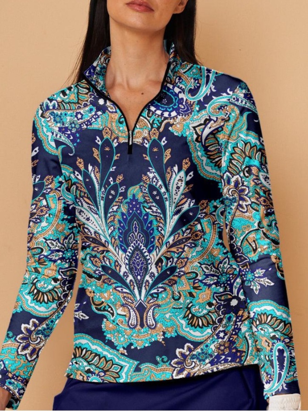 Women’s Dark Navy Floral Print Long-Sleeve Top